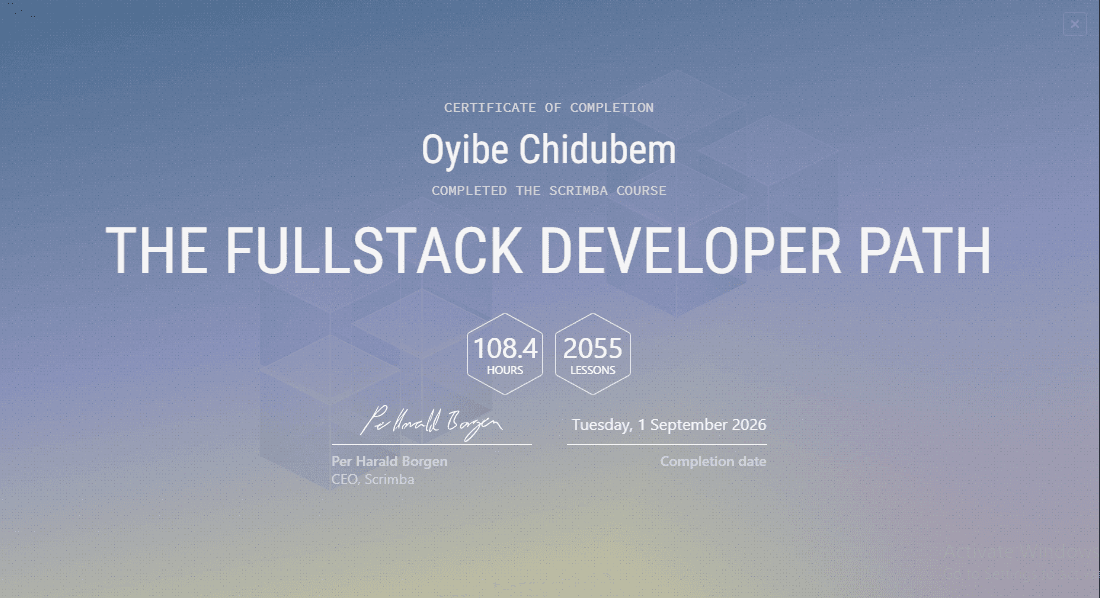 Fullstack Developer certificate from Scrimba